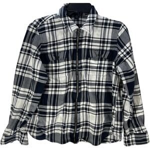 Chaps Shirt Jacket Shacket Womens Size L Black White Plaid Full Zip 100% Cotton